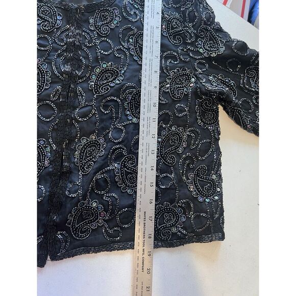 STENAY Women's Size PM Medium‎ Petite Shirt Blouse SILK Beaded VINTAGE Cardigan - Picture 9 of 10